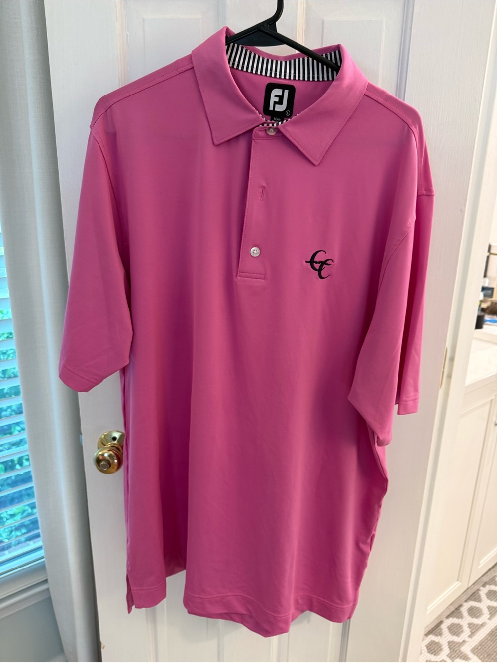 FootJoy Men’s Bright Pink Golf Polo with CC Embroidery